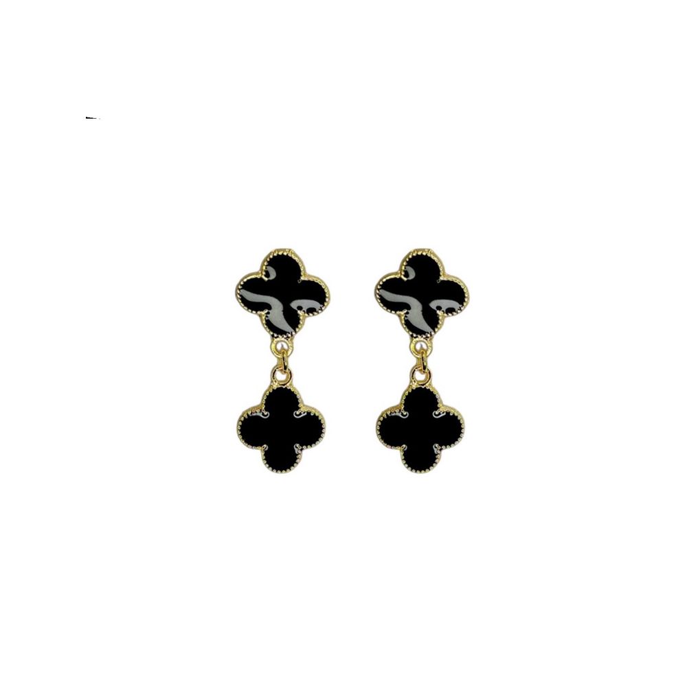 Brinco Trevo Preto Virgínia Banhado a Ouro 18K - 0... - RC JOIAS BY RUDI