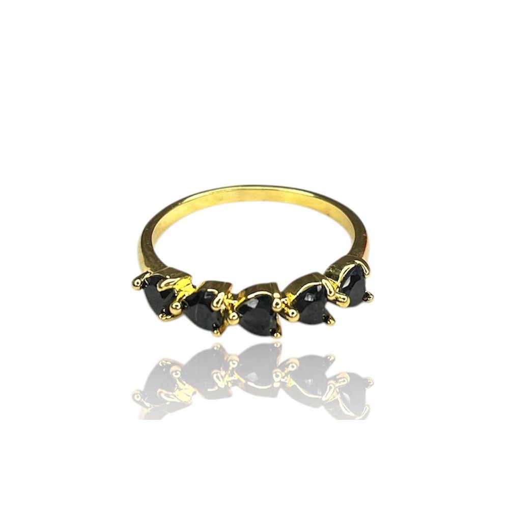 Anel Cinco Corações Preto Zircônia Banhado A Ouro ... - RC JOIAS BY RUDI
