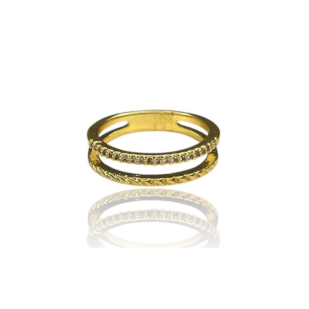 Anel Aparador Duplo Cravejado Banhado A Ouro 18K -... - RC JOIAS BY RUDI