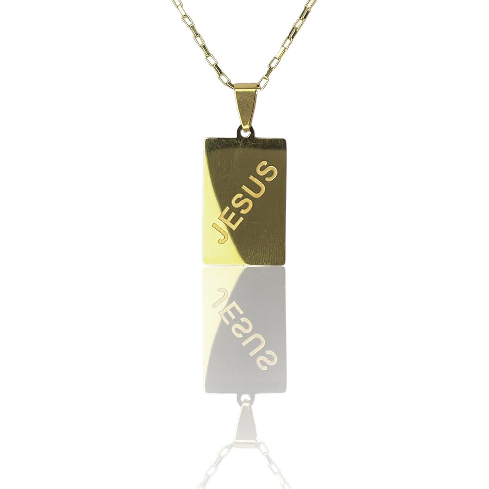 Pingente Placa Jesus Aço Dourado - 0000000085960 - RC JOIAS BY RUDI