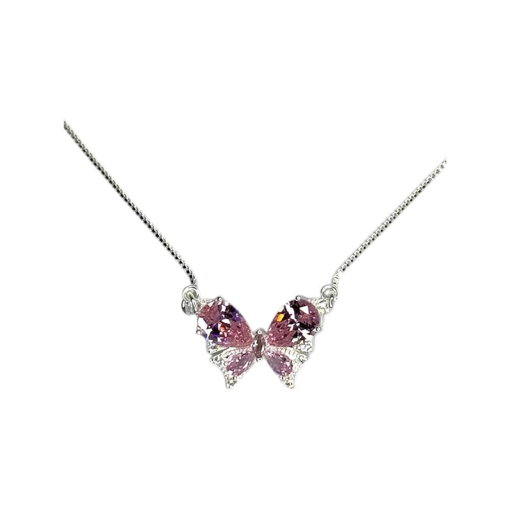 Colar Borboleta Rosa Zircônia Banhado A Prata 925 ... - RC JOIAS BY RUDI
