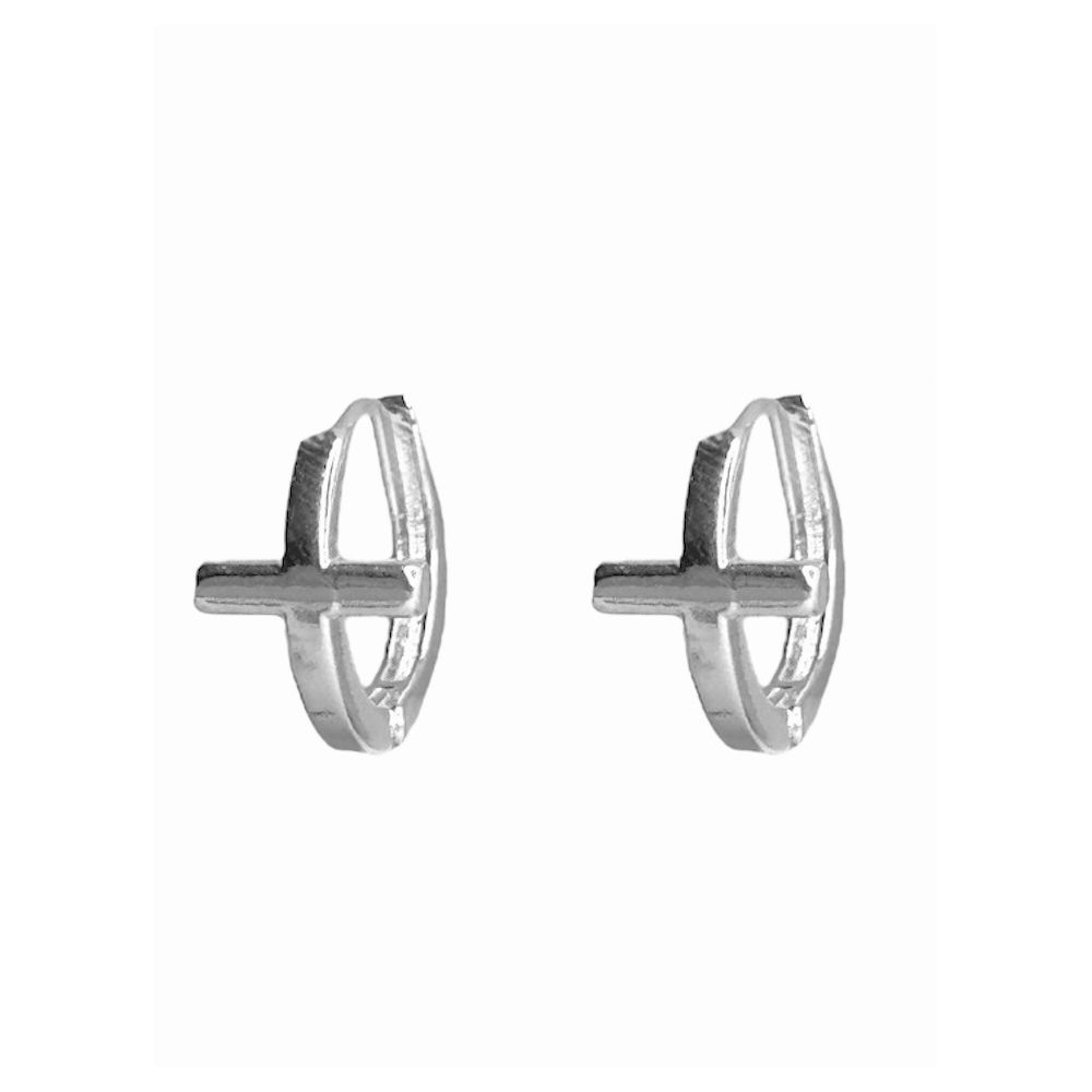 Brinco Argola Em Cruz Banhado A Prata 925 - 000000... - RC JOIAS BY RUDI