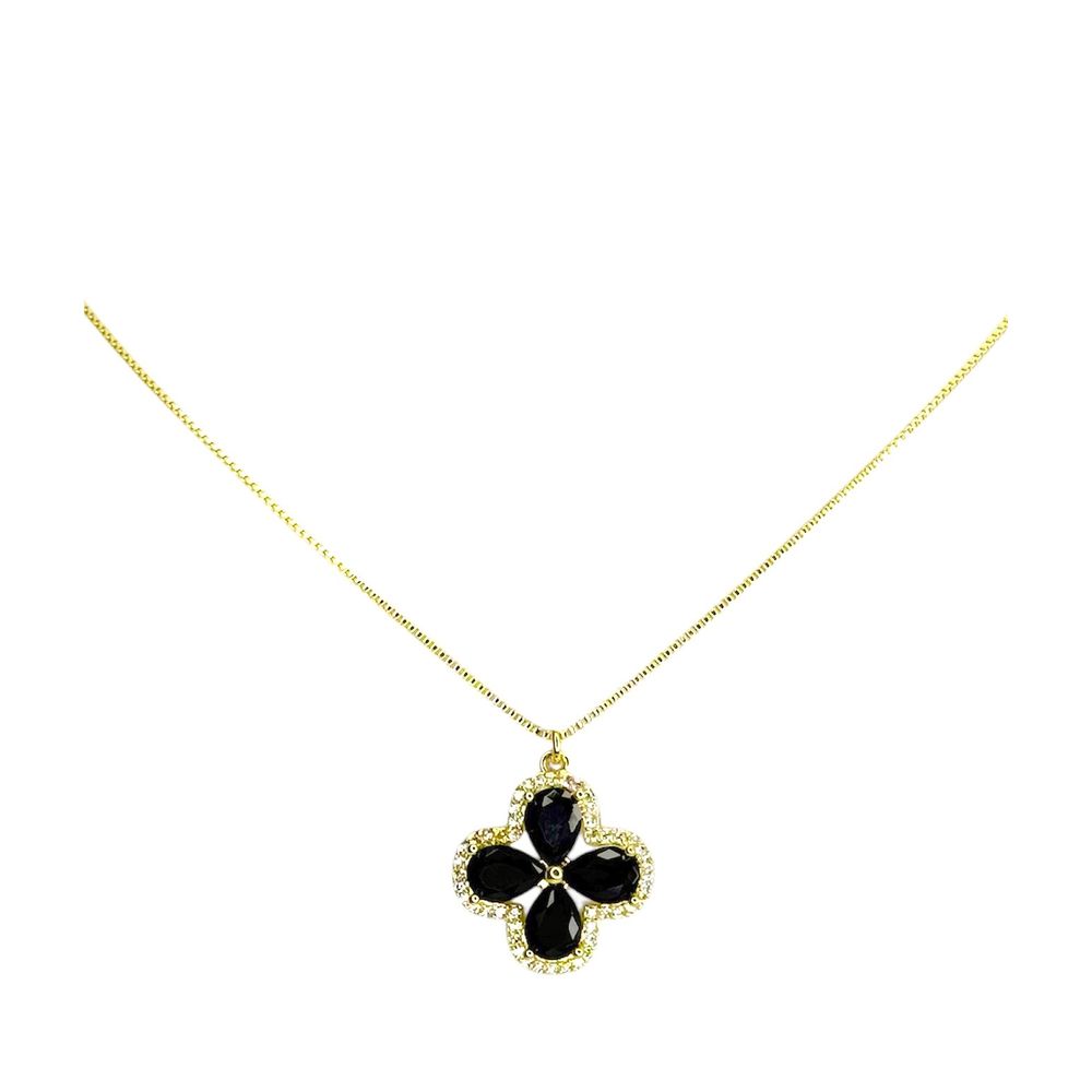 Colar Trevo Preto Cravejado Banhado A Ouro 18K - 0... - RC JOIAS BY RUDI