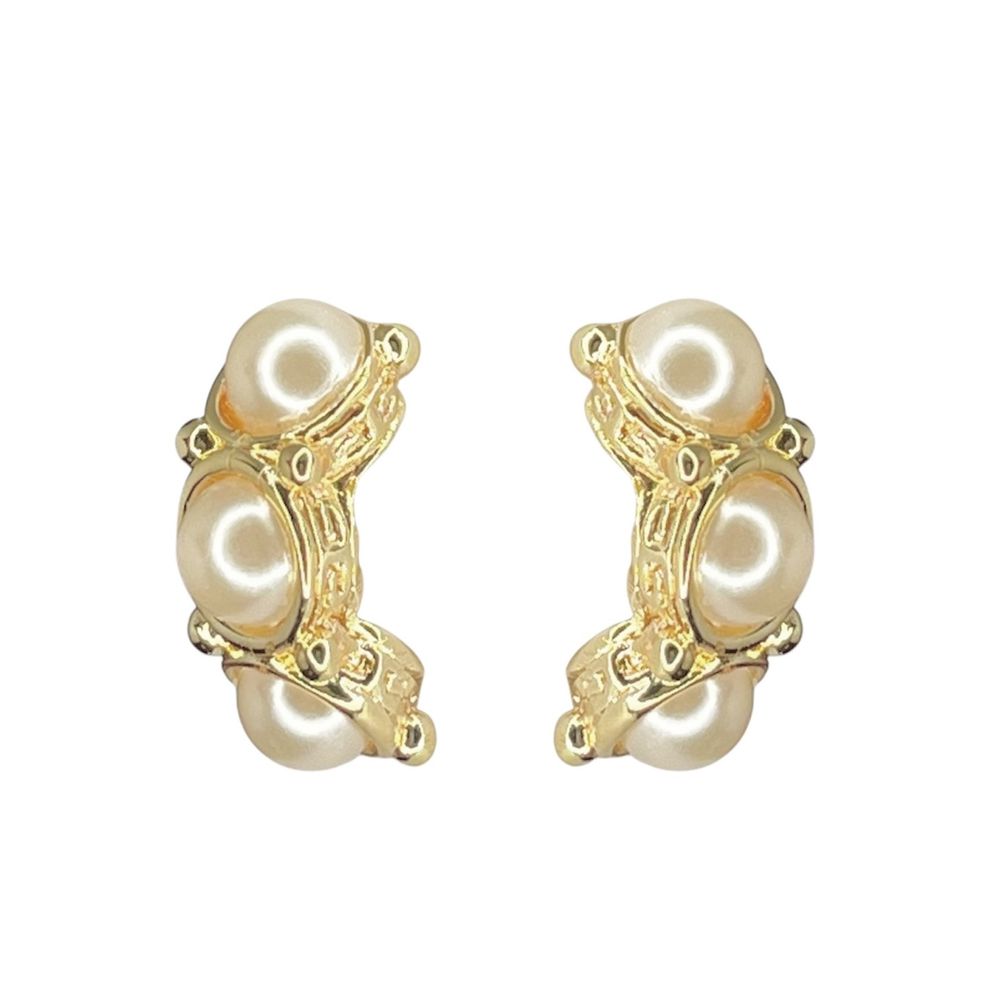 Brinco Três Pérolas Banhado A Ouro 18K - 000000011... - RC JOIAS BY RUDI