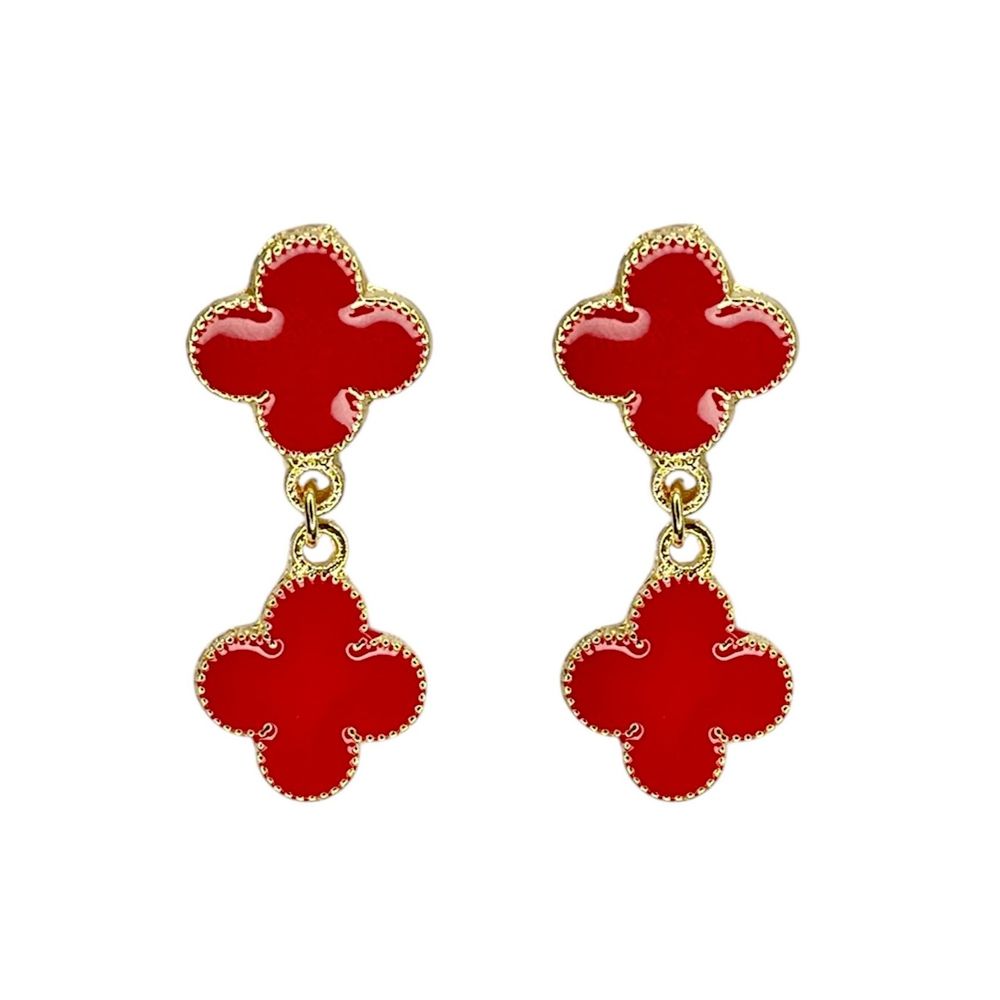 Brinco Trevo Vermelho Virgínia Banhado a Ouro 18k ... - RC JOIAS BY RUDI