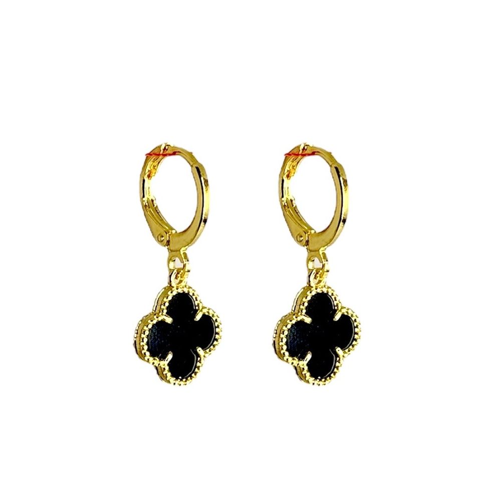 Brinco Trevo Preto Tranqueta Banhado A Ouro 18K - ... - RC JOIAS BY RUDI