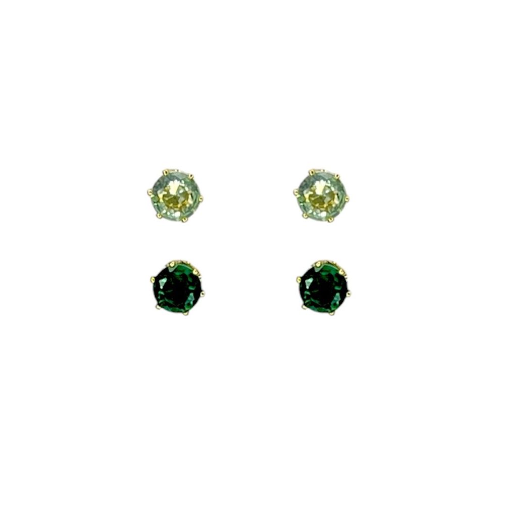 Brinco Duo Redondo Verde Banhado A Ouro 18K - 0000... - RC JOIAS BY RUDI