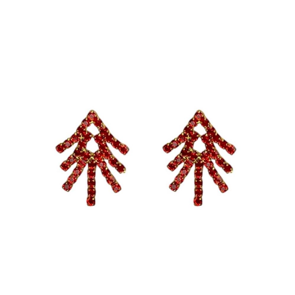 Brinco Pinho Vermelho Strass Banhado A Ouro 18K - ... - RC JOIAS BY RUDI