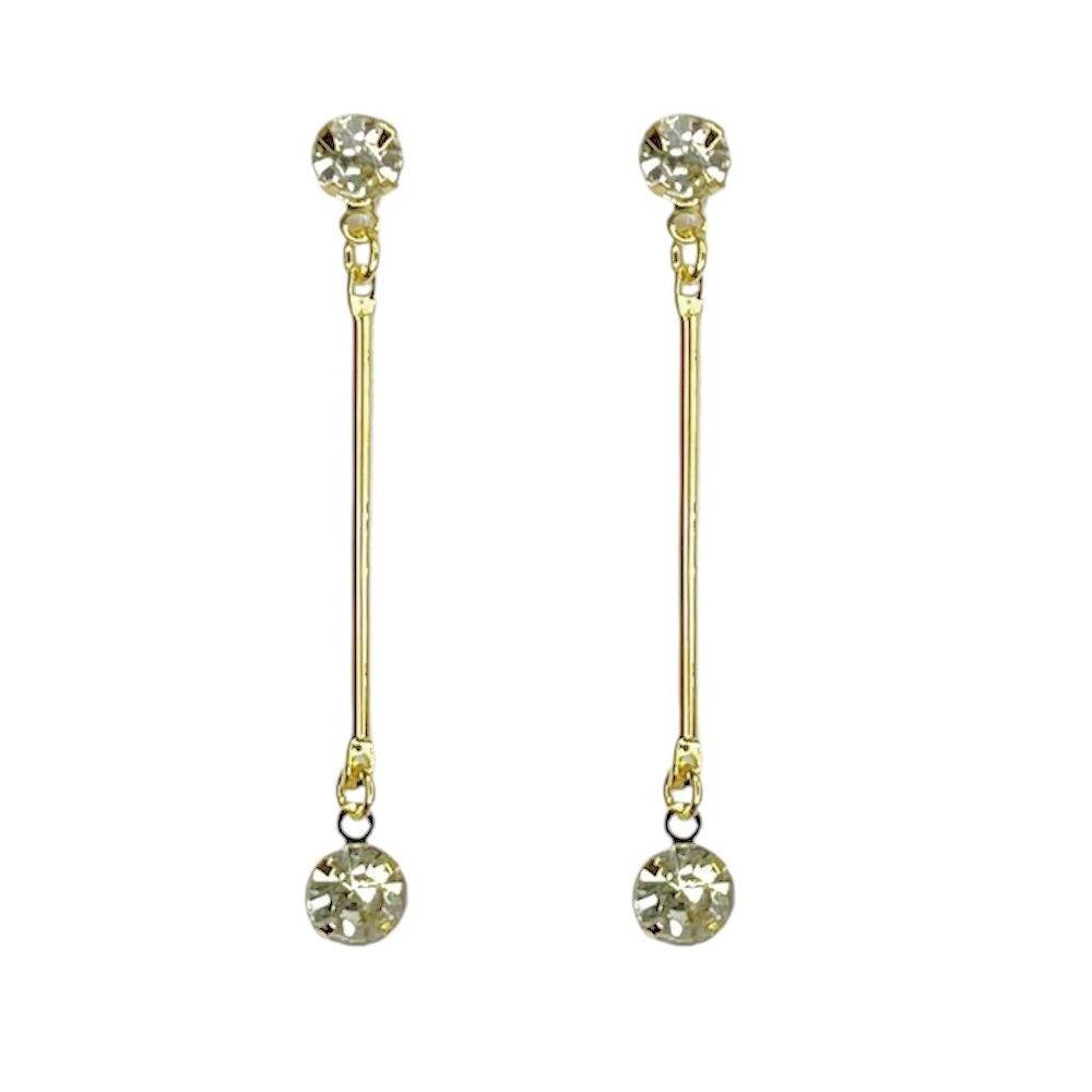 Brinco Palito Duo Strass Banhado A Ouro 18k - 000... - RC JOIAS BY RUDI