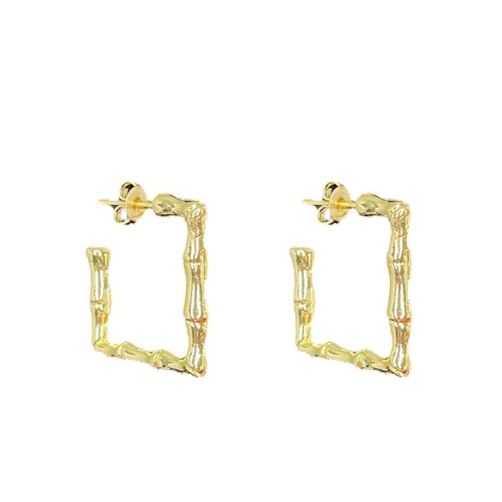 Brinco Argola Quadrado Bamboo Banhado A Ouro 18K -... - RC JOIAS BY RUDI