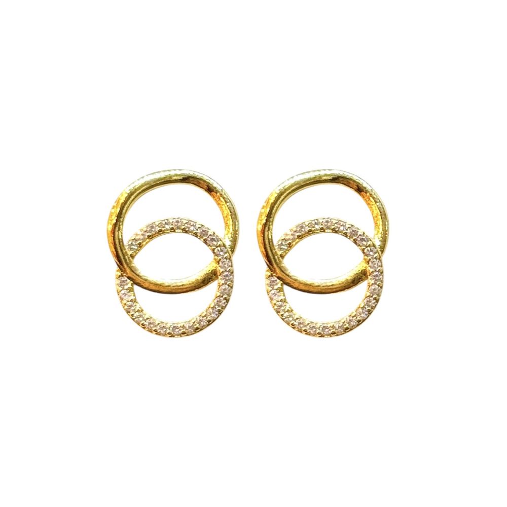 Brinco Argola Duo Liso Cravejada Banhado A Ouro 18... - RC JOIAS BY RUDI