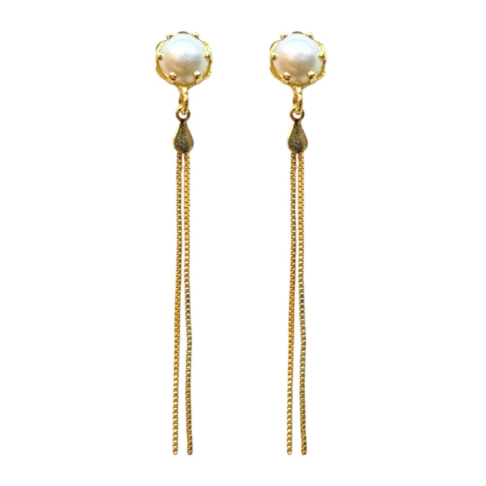 Brinco Pérola Duas Correntes Banhado a Ouro 18K - ... - RC JOIAS BY RUDI