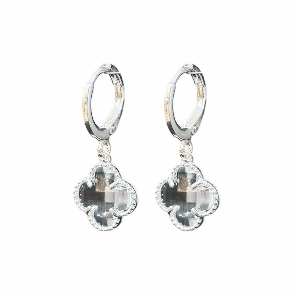 Brinco Trevo 3D Cristal Tranqueta Banhado a Prata ... - RC JOIAS BY RUDI