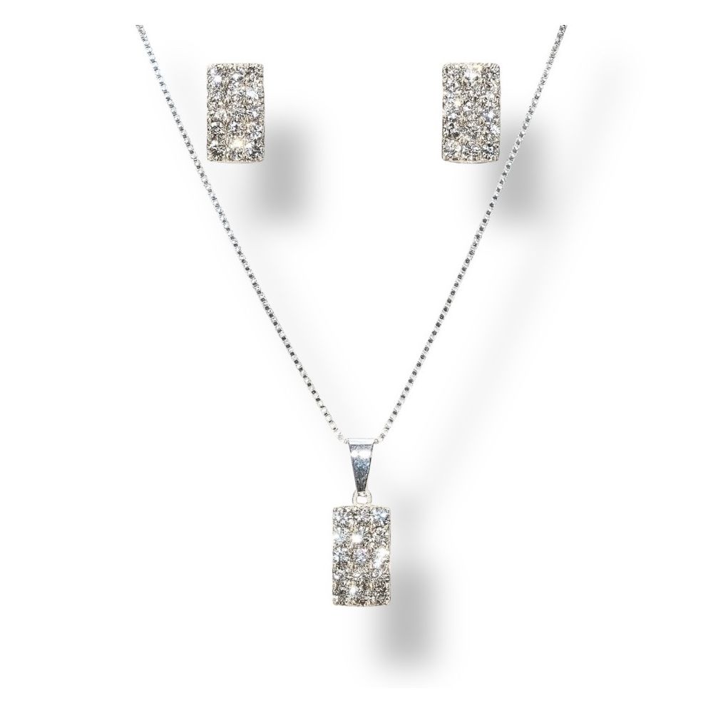 Conjunto Retangular Strass Banhado A Prata 925 - 0... - RC JOIAS BY RUDI