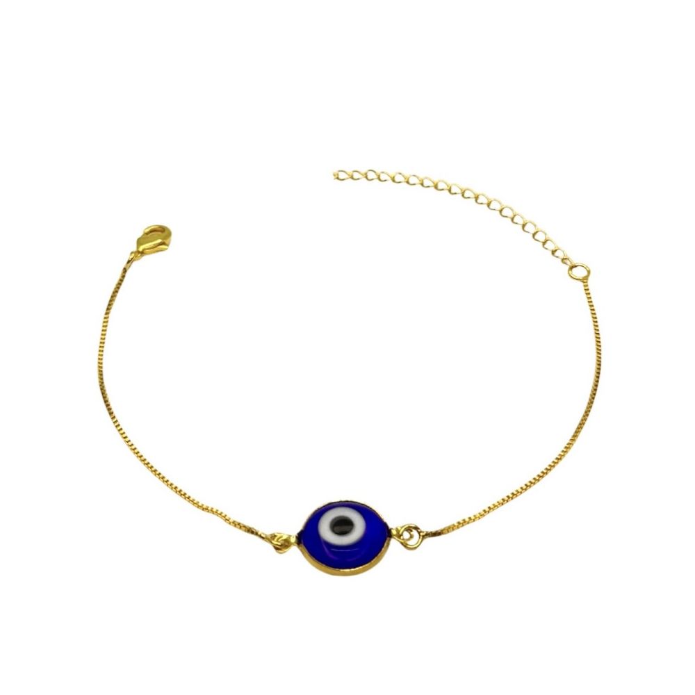 Pulseira Olho Grego Azul Escuro Meio Vazado Banhad... - RC JOIAS BY RUDI