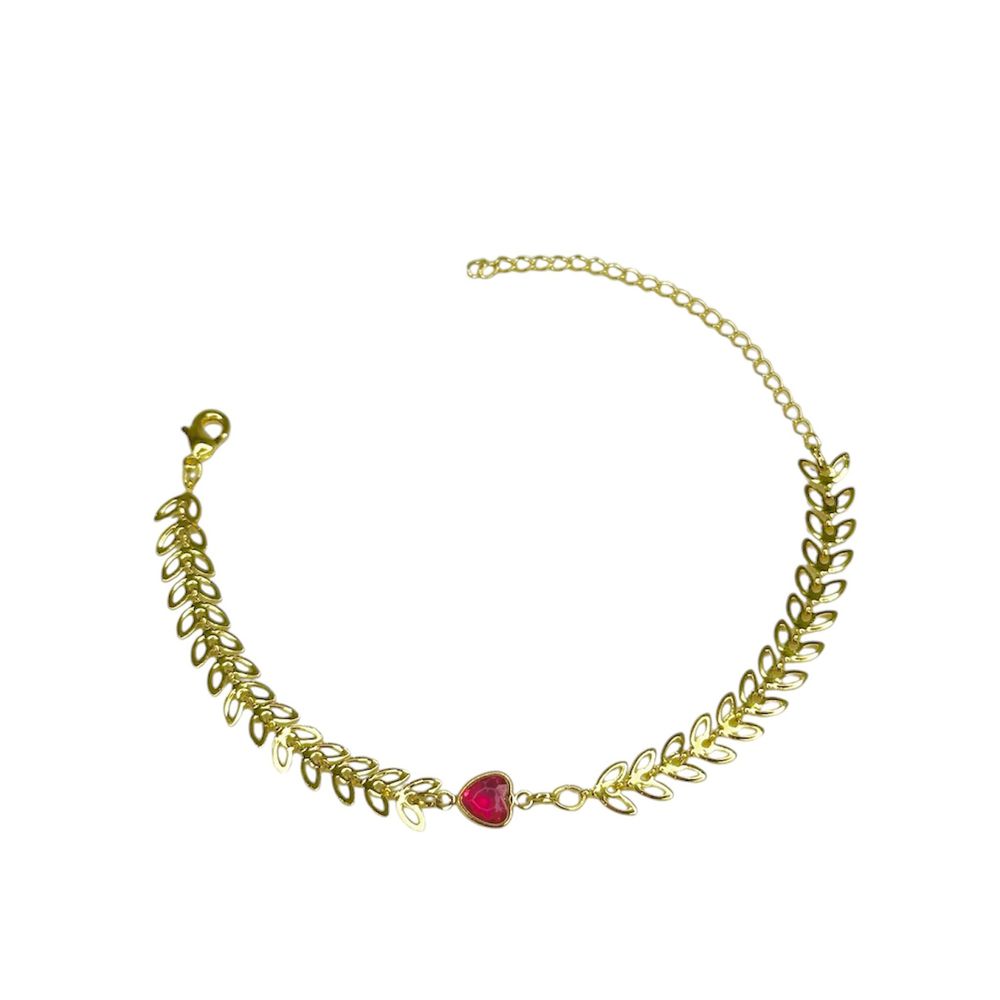 Pulseira Escama Coração Rosa Meio Banhado A Ouro 1... - RC JOIAS BY RUDI