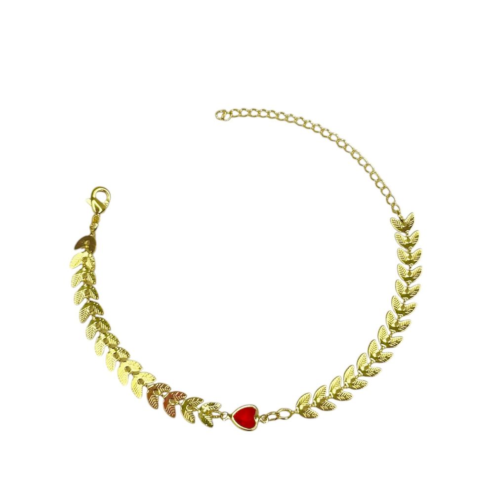 Pulseira Escama Coração Vermelho Meio Banhado A Ou... - RC JOIAS BY RUDI