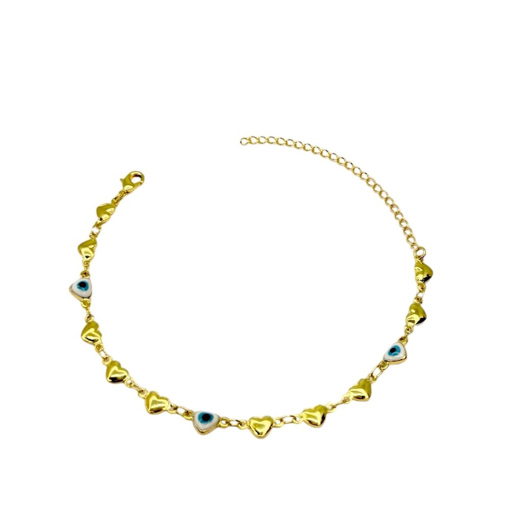 Pulseira Olho Grego Liso Branco Azul Claro Banhado... - RC JOIAS BY RUDI