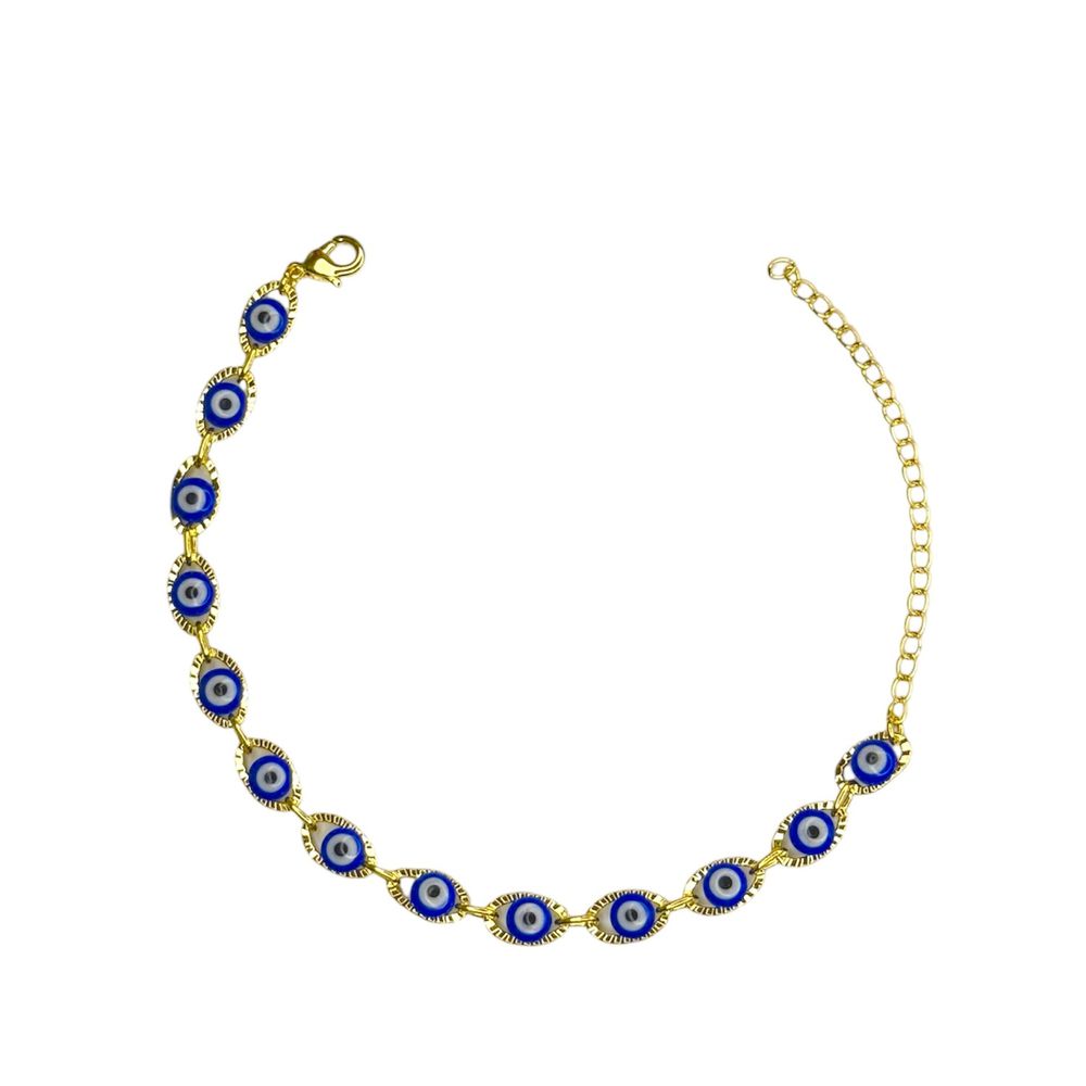Pulseira Olho Grego Chinês Grande Azul Escuro Banh... - RC JOIAS BY RUDI