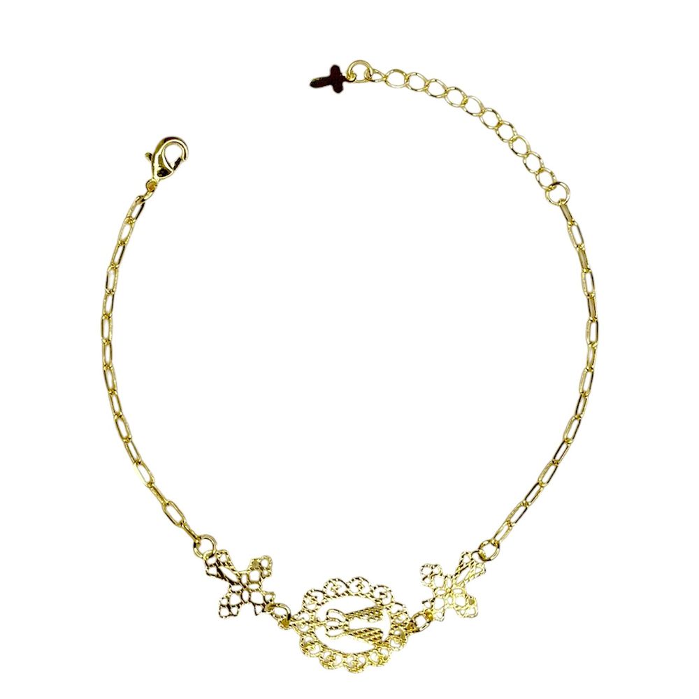 Pulseira Nossa Senhora Cruz Banhado A Ouro 18k - 0... - RC JOIAS BY RUDI