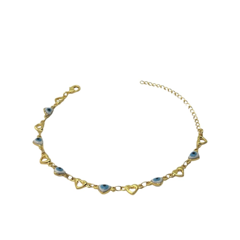 Pulseira Olho Grego Coração Vazado Azul Claro Banh... - RC JOIAS BY RUDI