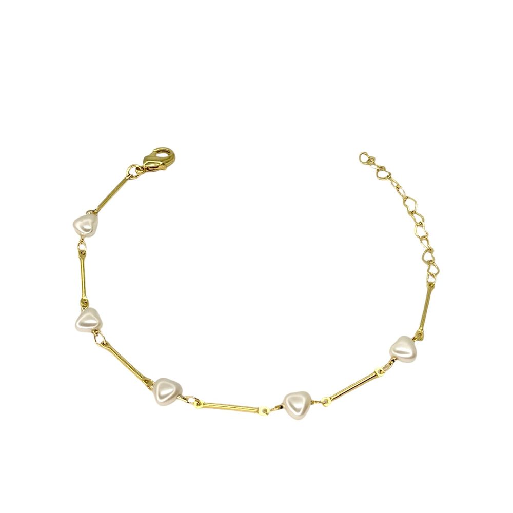 Pulseira Três Corações Pérola Palito Banhado A Our... - RC JOIAS BY RUDI
