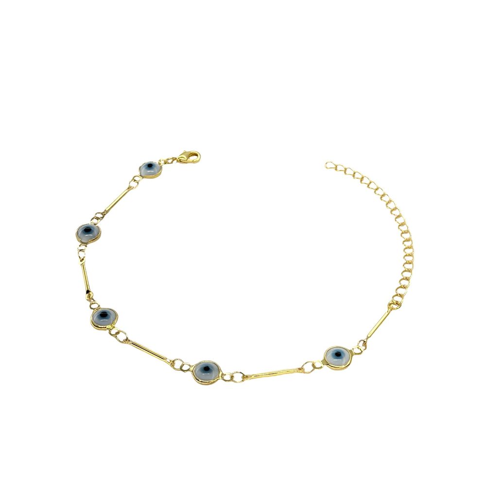 Pulseira Olho Grego Redondo Azul Claro Palito Banh... - RC JOIAS BY RUDI