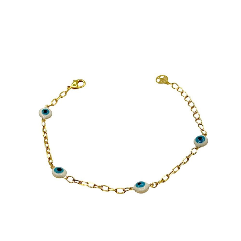 Pulseira Olho Grego Redondo Azul Claro Banhado A O... - RC JOIAS BY RUDI