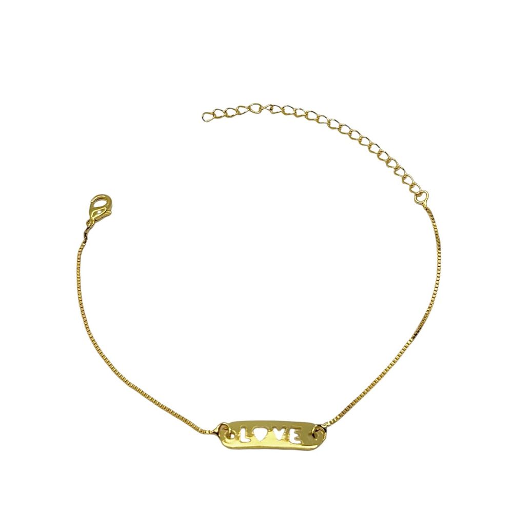 Pulseira Love Placa Meio Vazado Banhado. Ouro 18K ... - RC JOIAS BY RUDI