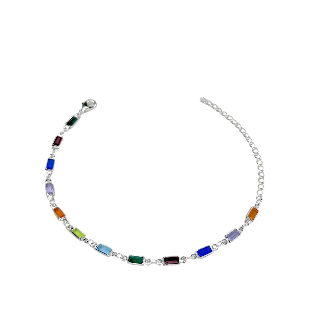 Pulseira Tiffany Retangular Colorido Banhado A Pra... - RC JOIAS BY RUDI