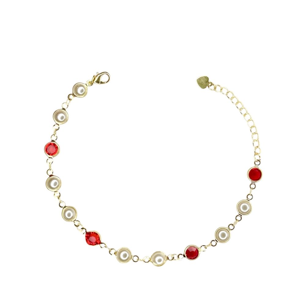 Pulseira Pérola Tiffany Vermelha Banhado A Ouro 18... - RC JOIAS BY RUDI