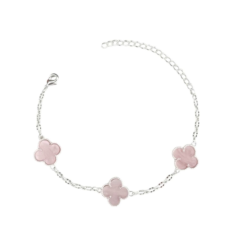 Pulseira Três Trevo Rosa 15m Banhado A Prata 925 -... - RC JOIAS BY RUDI