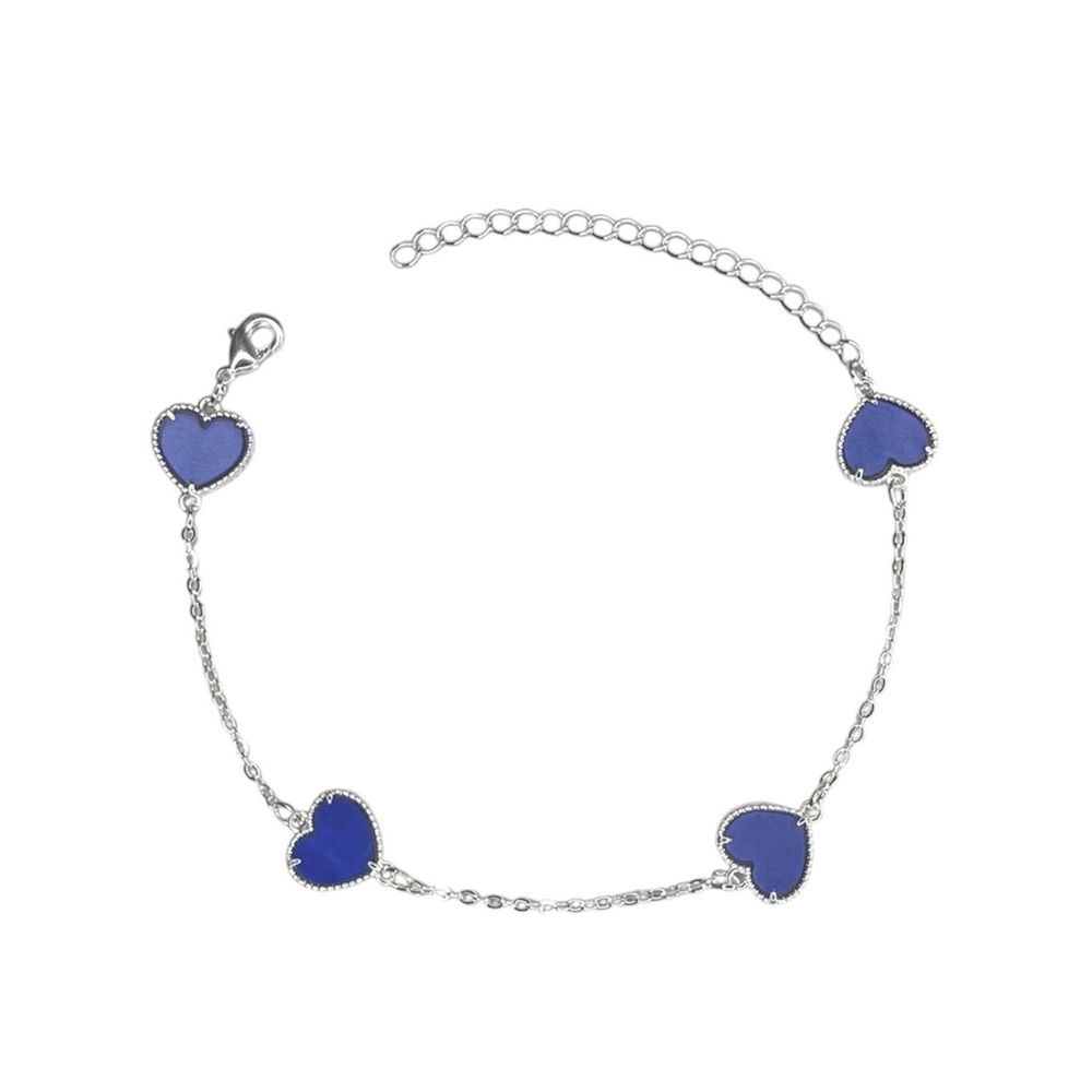 Pulseira Quatro Corações Resina Azul Banhado A Pra... - RC JOIAS BY RUDI