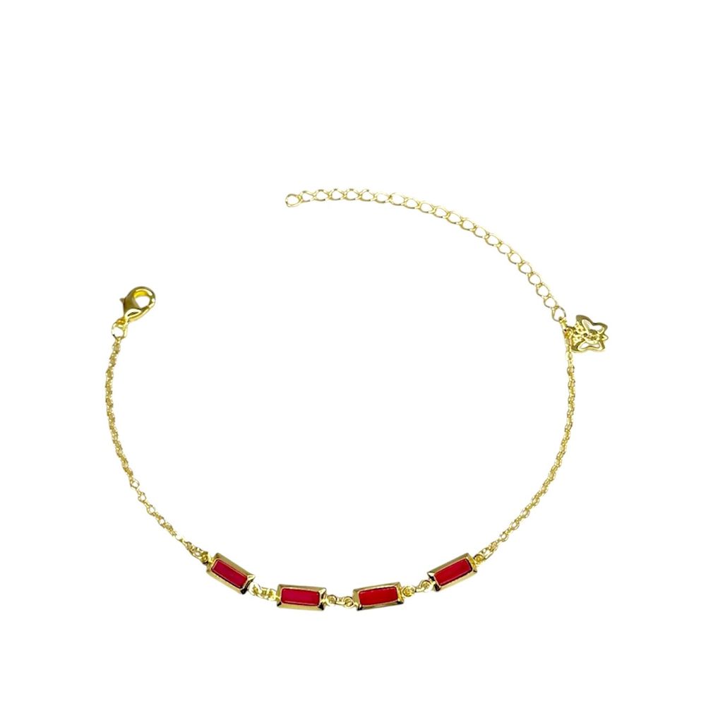 Pulseira Quatro Moldura Vermelha Banhado A Ouro 18... - RC JOIAS BY RUDI