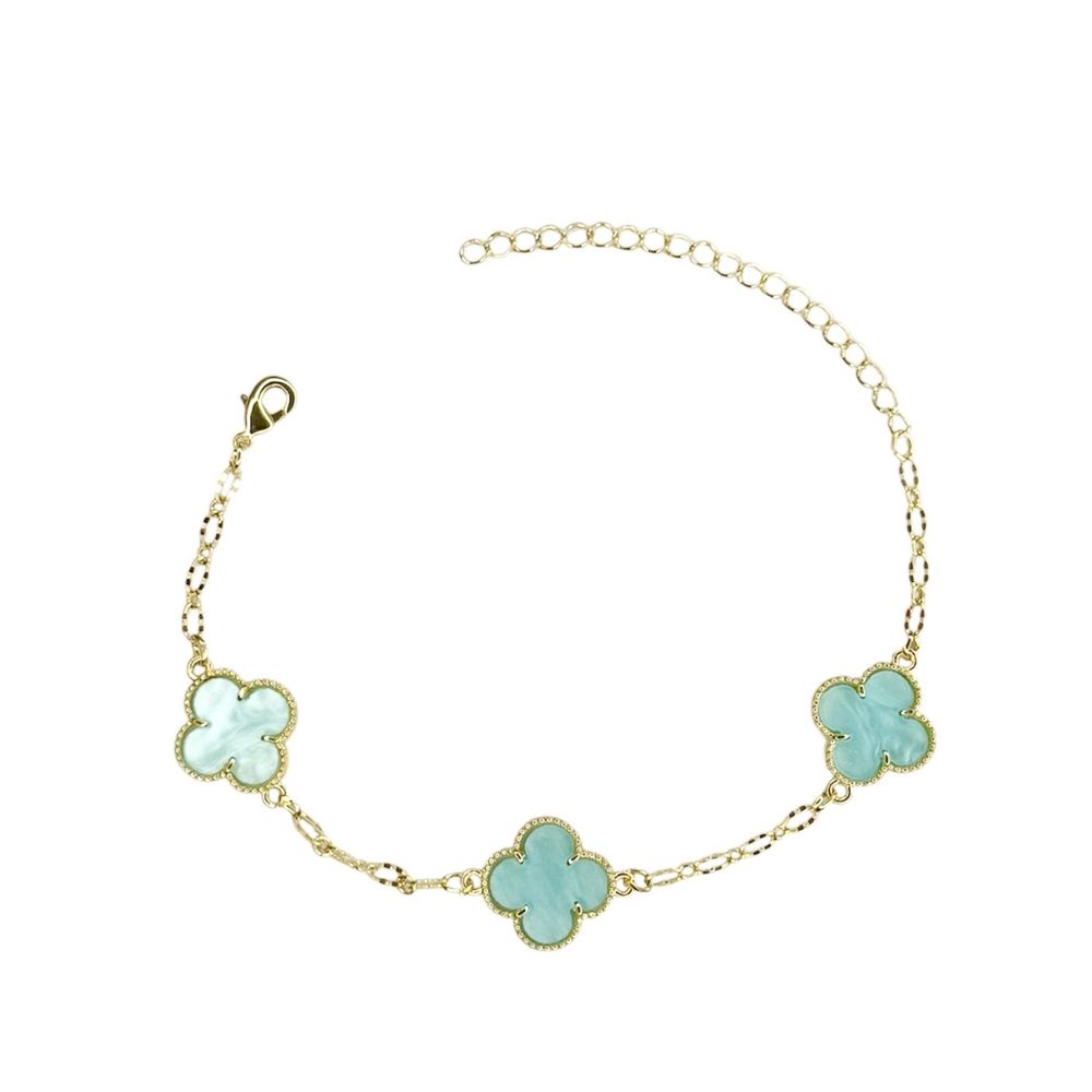 Pulseira Três Trevo Azul Água Banhado A Ouro 18K -... - RC JOIAS BY RUDI