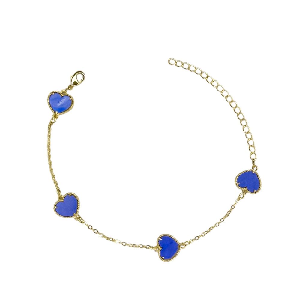 Pulseira Quatro Coração Azul Royal Banhado A Ouro ... - RC JOIAS BY RUDI
