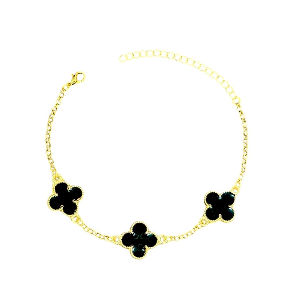 Pulseira Três Trevo Preto Virgínia Banhado A Ouro ... - RC JOIAS BY RUDI