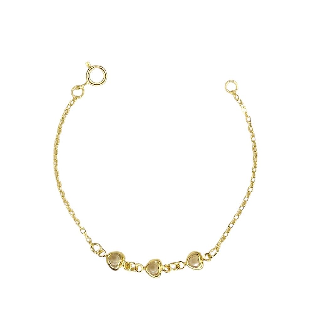 Pulseira Infantil 3 Corações Cristal Banhado a Our... - RC JOIAS BY RUDI
