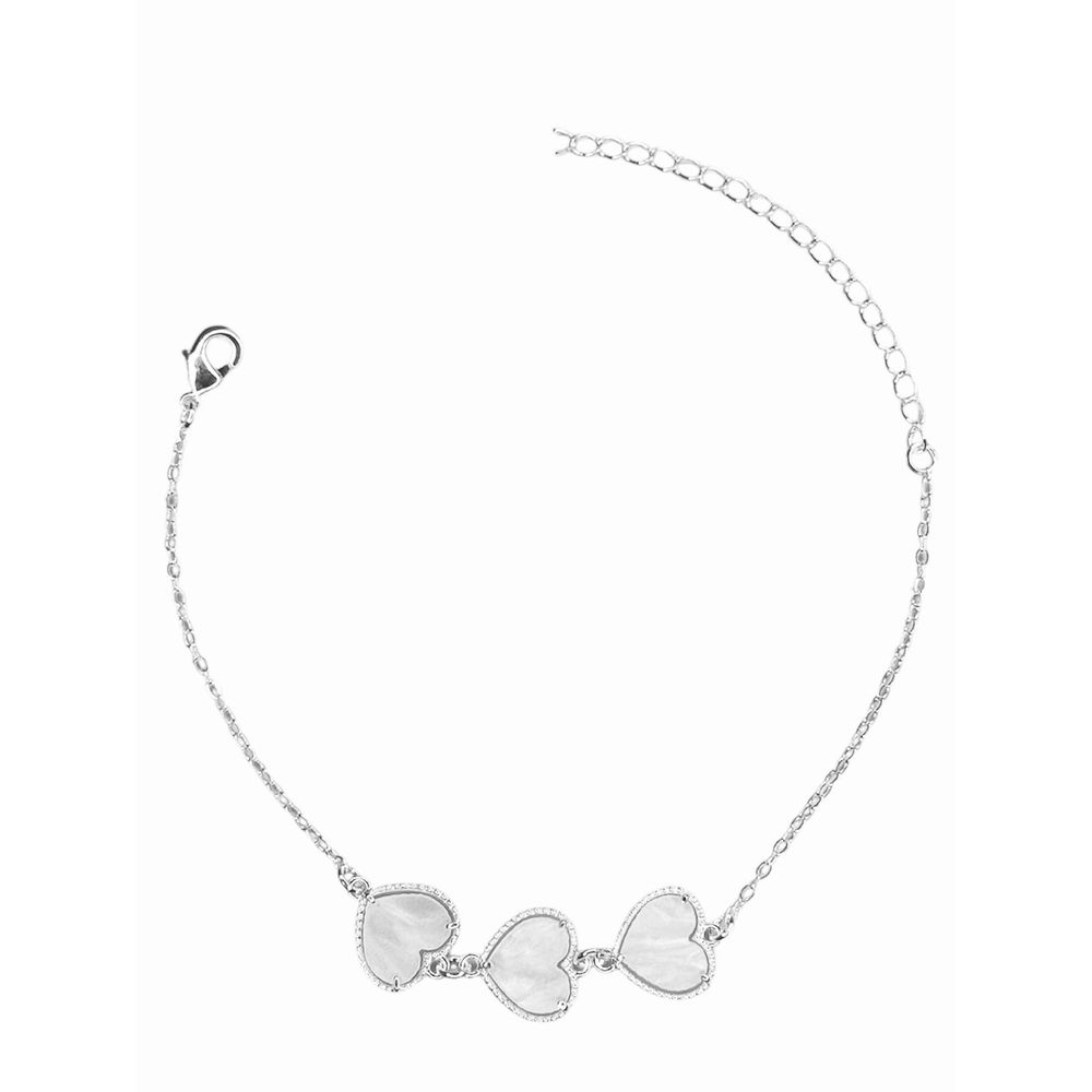 Pulseira Três Corações Resina Branco Banhado A Pra... - RC JOIAS BY RUDI
