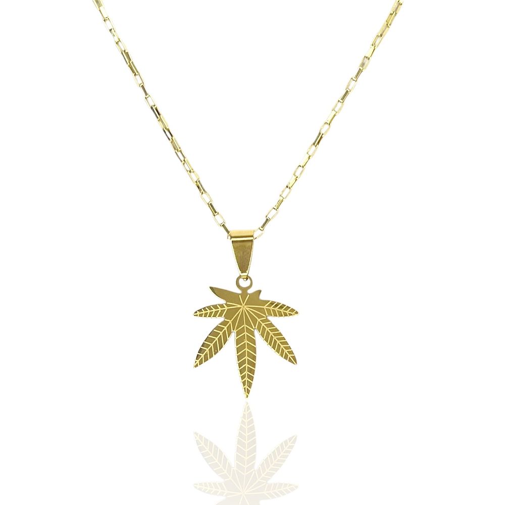 Pingente Folha Maconha Aço Dourado - 000000002060... - RC JOIAS BY RUDI