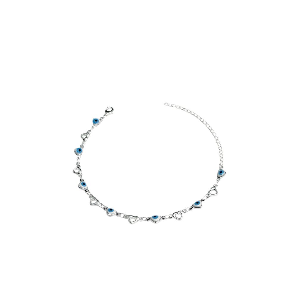 Pulseira Olho Grego Coração Vazado Branco Azul Cla... - RC JOIAS BY RUDI