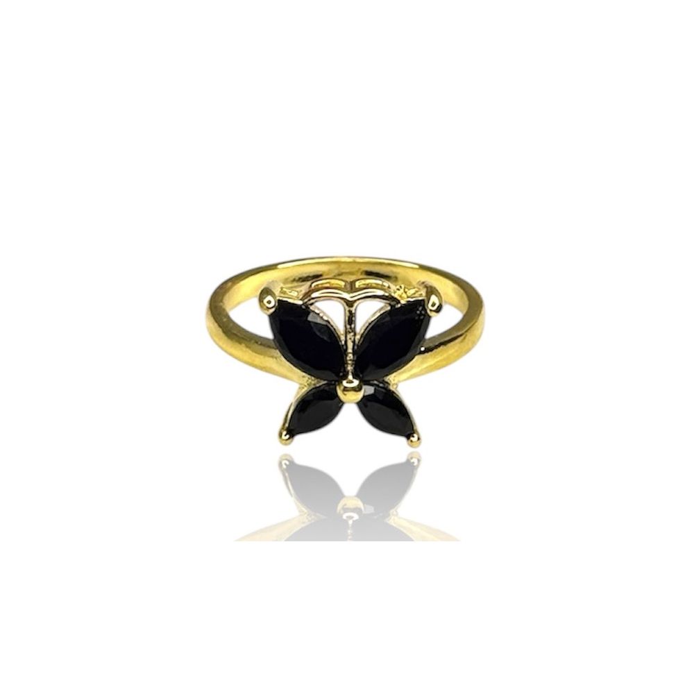 Anel Borboleta Preto Zircônia Banhado A Ouro 8k - ... - RC JOIAS BY RUDI