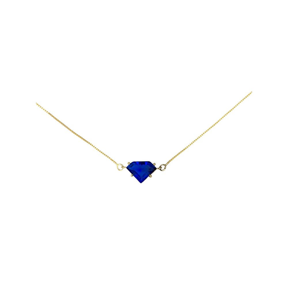 Colar Diamante Azul Royal Banhado A Ouro 18K - 000... - RC JOIAS BY RUDI