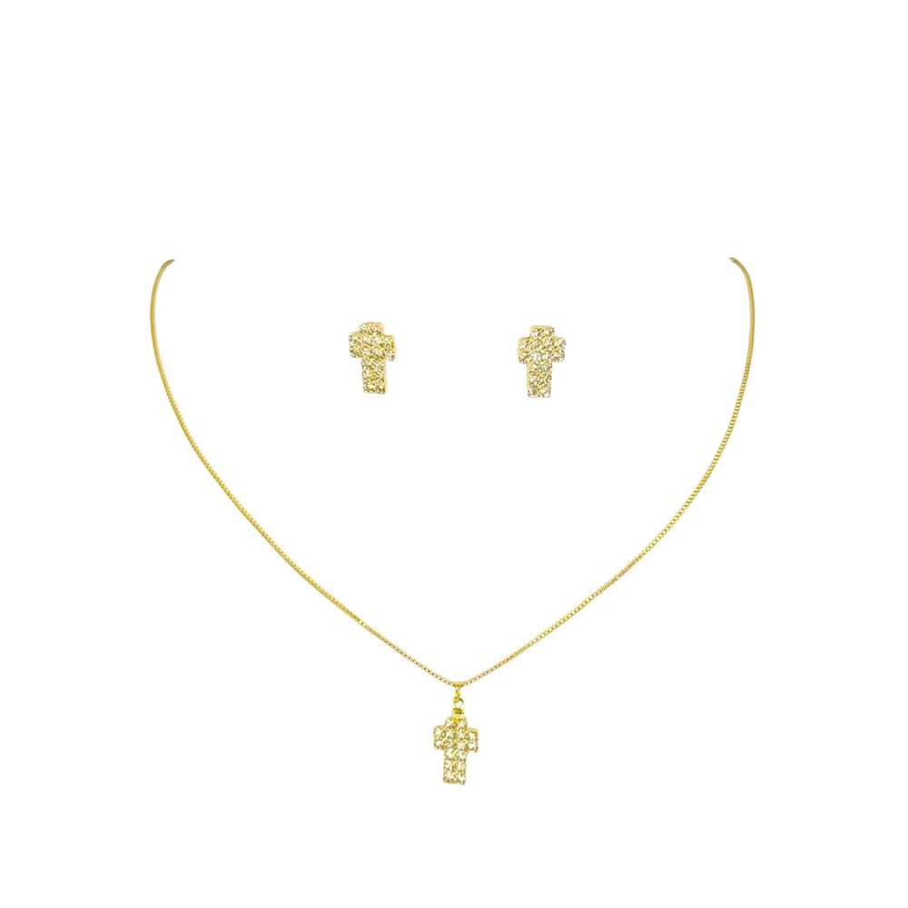 Conjunto Mini Cruz Strass Banhado A Ouro 18K - 000... - RC JOIAS BY RUDI