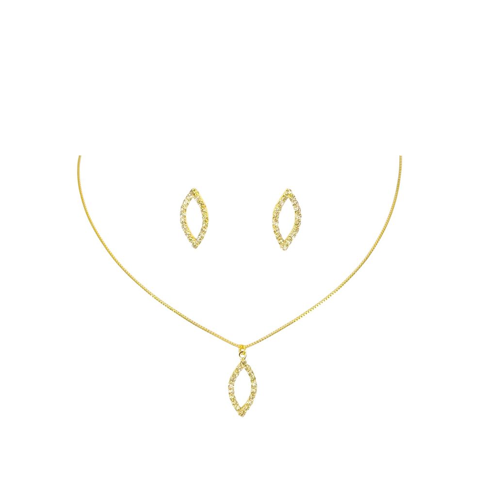 Conjunto Navete Vazado Strass Banhado A Ouro 18K -... - RC JOIAS BY RUDI
