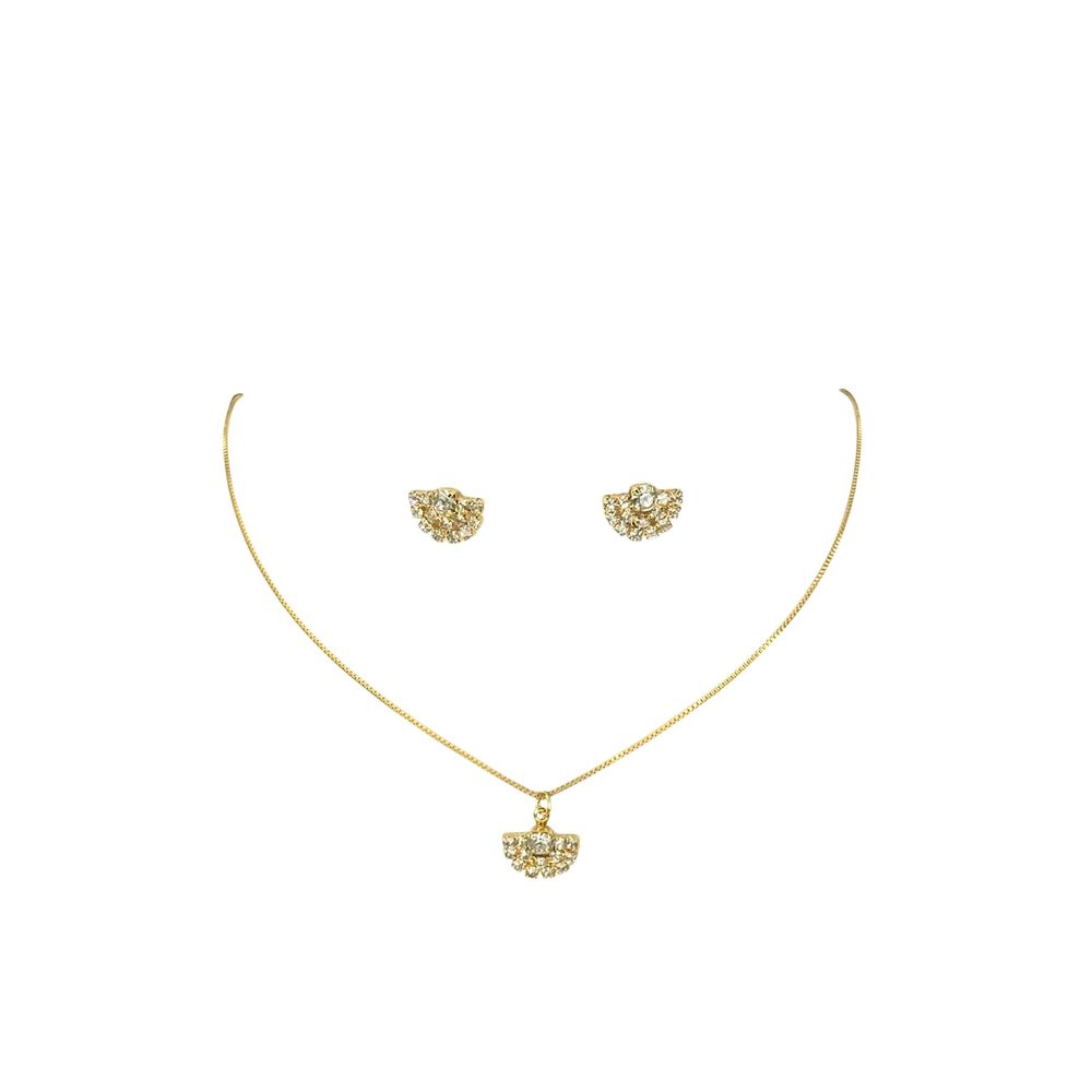 Conjunto Leque Pequeno Strass Veneziana Banhado A ... - RC JOIAS BY RUDI
