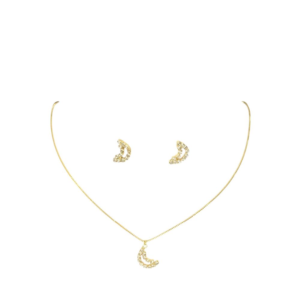 Conjunto Meia Lua Vazado Strass Banhado A Ouro 18K... - RC JOIAS BY RUDI
