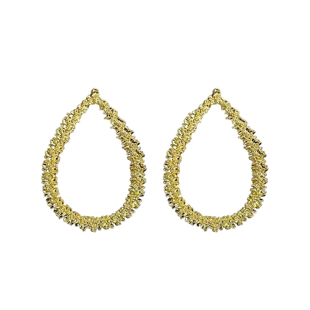Brinco Gota Vazado Trabalhado Banhado a Ouro 18K ... - RC JOIAS BY RUDI