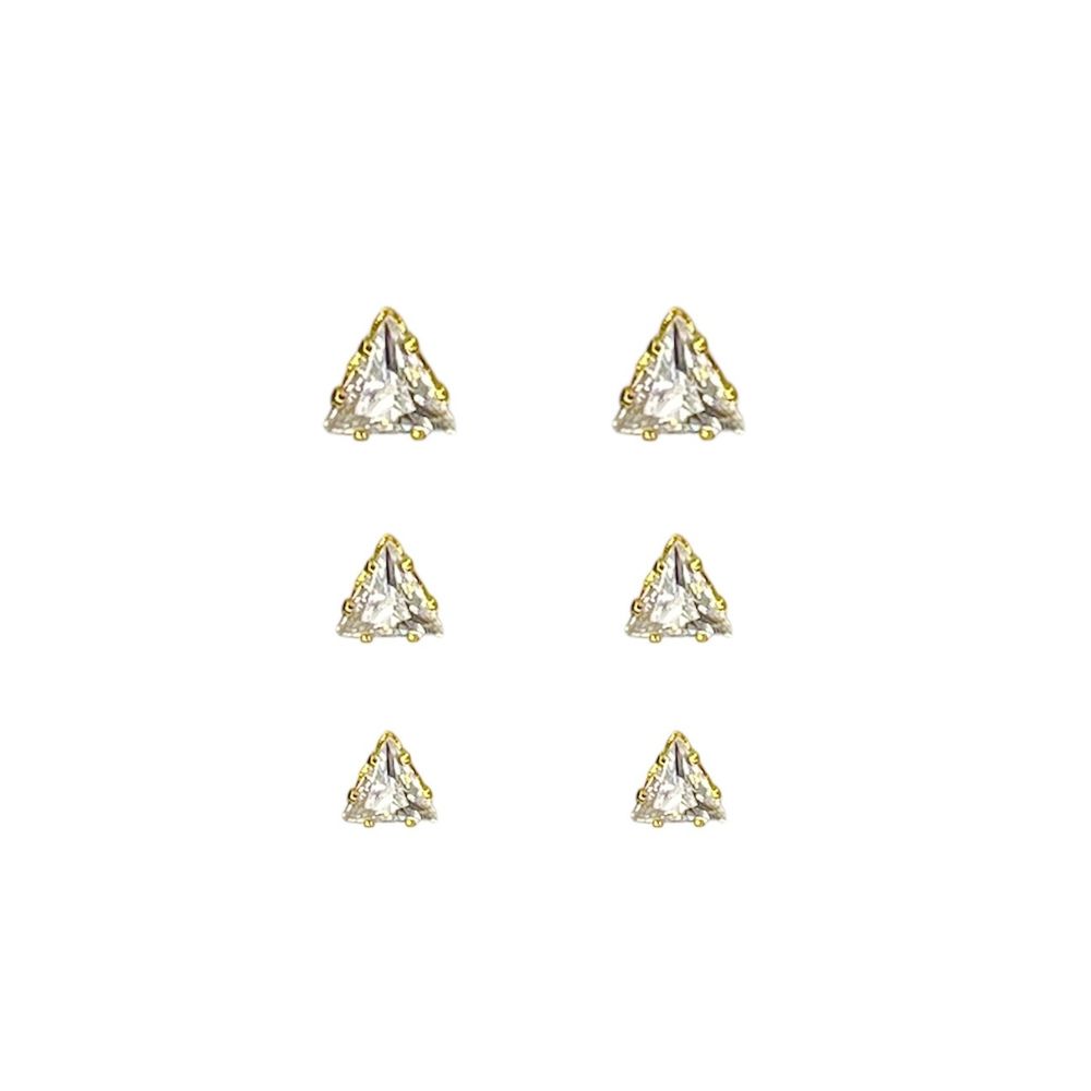 Brinco Trio Triângulo Cristal Zircônia Banhado A O... - RC JOIAS BY RUDI
