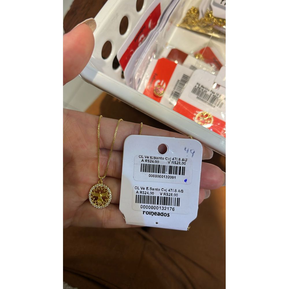 Colar Veneziana Espírito Santo Cravejado Banhado A... - RC JOIAS BY RUDI